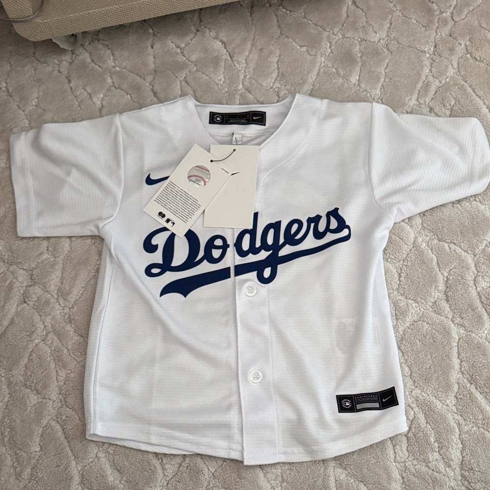 Nike Kids White and Blue Dodgers Jersey